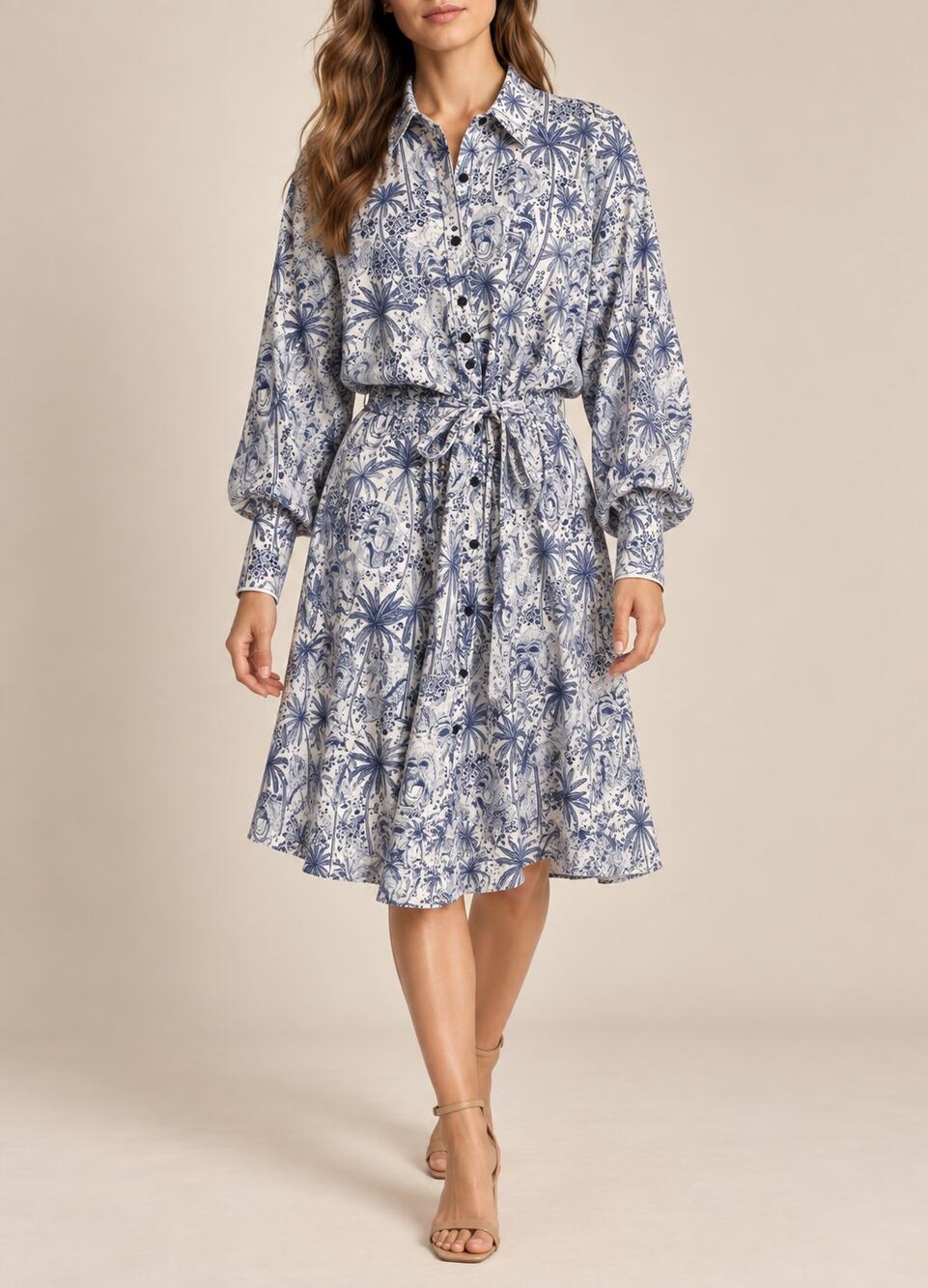 Marcell Von Berlin Shirt Dress Womens 2 Blue White Gorilla Tropical Toile Cotton